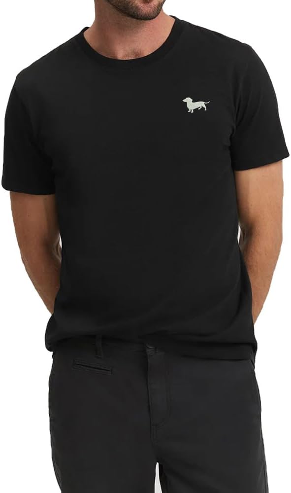 Mens T Shirts Dachshund Embroidered Short Sleeve Casual T-Shirts for Men - Black