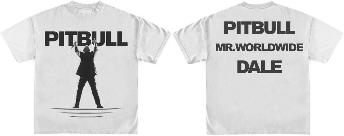 Pitbull Unisex Adult Pitbull Official Merch Dale T-Shirt, White - White