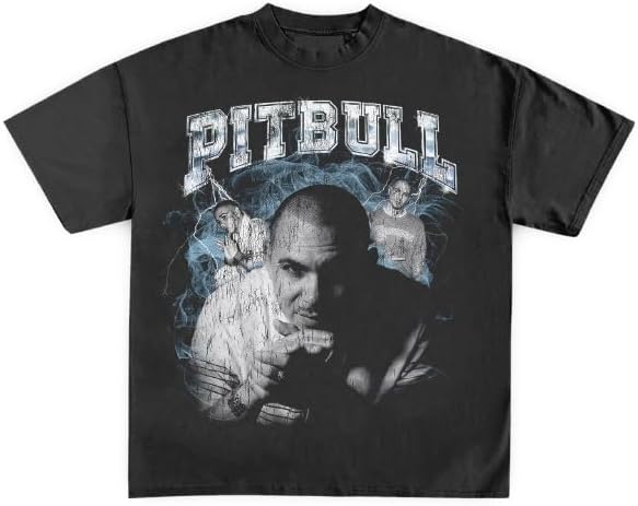 Pitbull Unisex Adult Pitbull Official Merch 3 Photo T-Shirt - Black