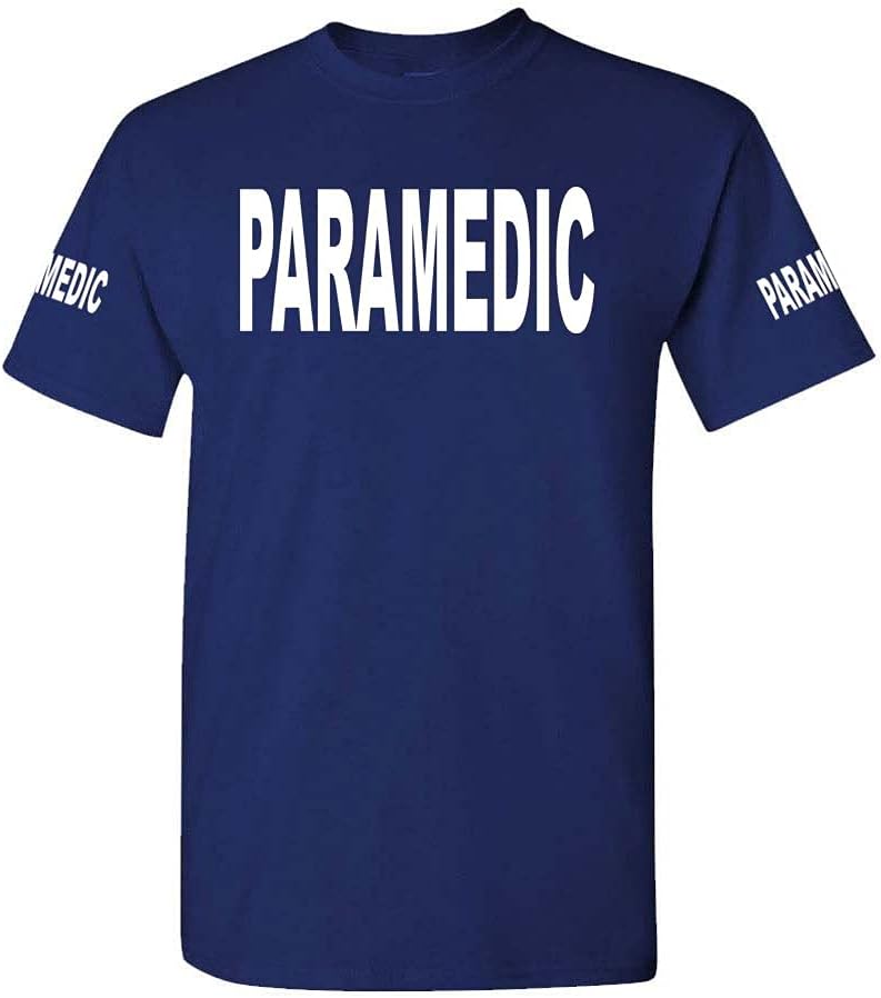Paramedic Front and Sleeve Lettering Graphic T-Shirt, PARAMEDIC Navy Tee, S - As Pictured