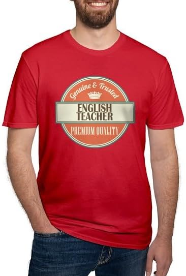 CafePress English Teacher Vintage Logo Fitted T Shirt Men's Semi-Fitted Classic Cotton T-Shirt - Red