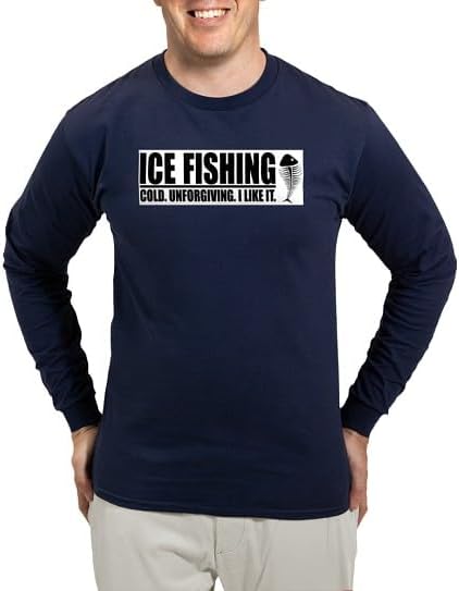 CafePress ICE Fishing Long Sleeve T Shirt Unisex Cotton Long Sleeve T-Shirt - Navy