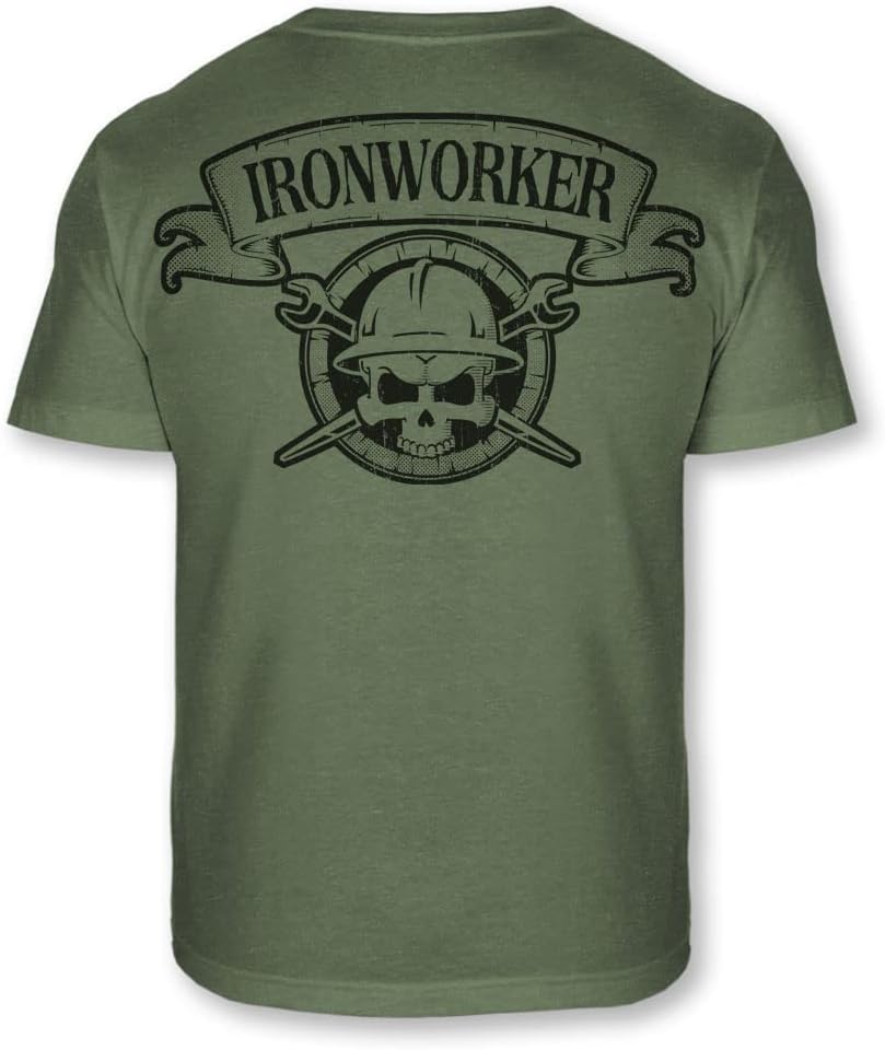 Ironworker Skull Crossbones T-Shirt - Iron Working Skull Badge Tee - A98 - As Pictured