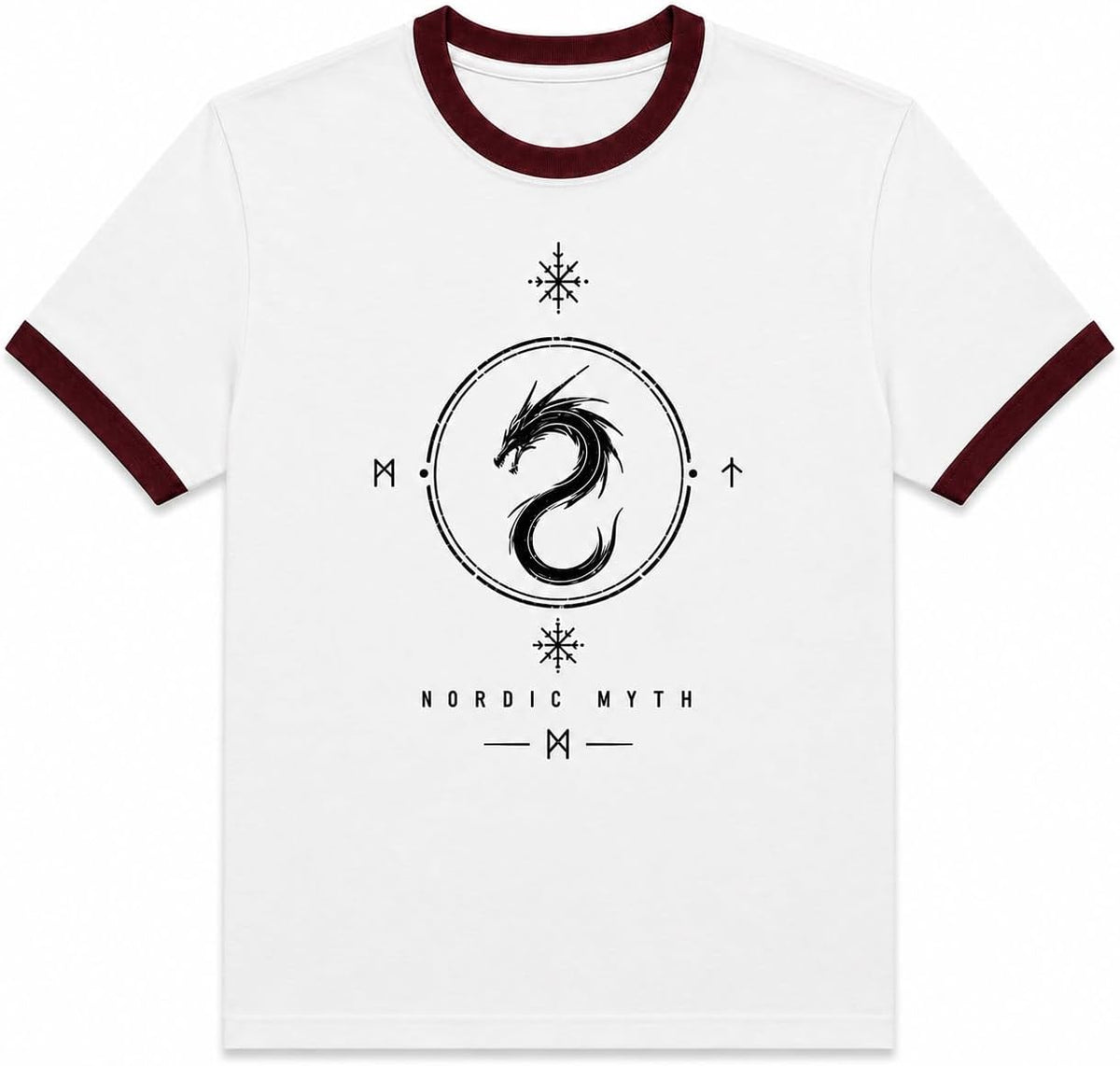 Men's Soft Cotton Short Sleeve Graphic Print Ringer T-Shirt, Casual Summer Eagle-Patterned Tee for Daily Wear - Dargon White