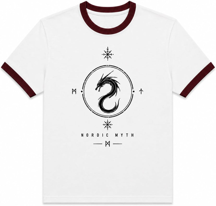 Men's Soft Cotton Short Sleeve Graphic Print Ringer T-Shirt, Casual Summer Eagle-Patterned Tee for Daily Wear - Dargon White