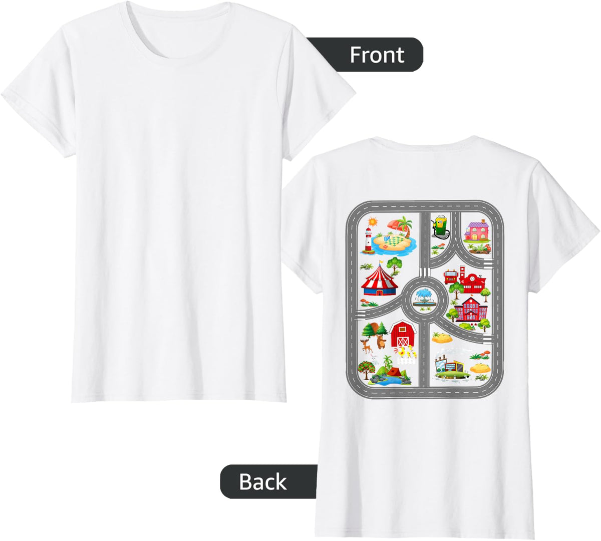 Play Cars On Dad's Back Mat Road Car Race Track T-Shirt - White
