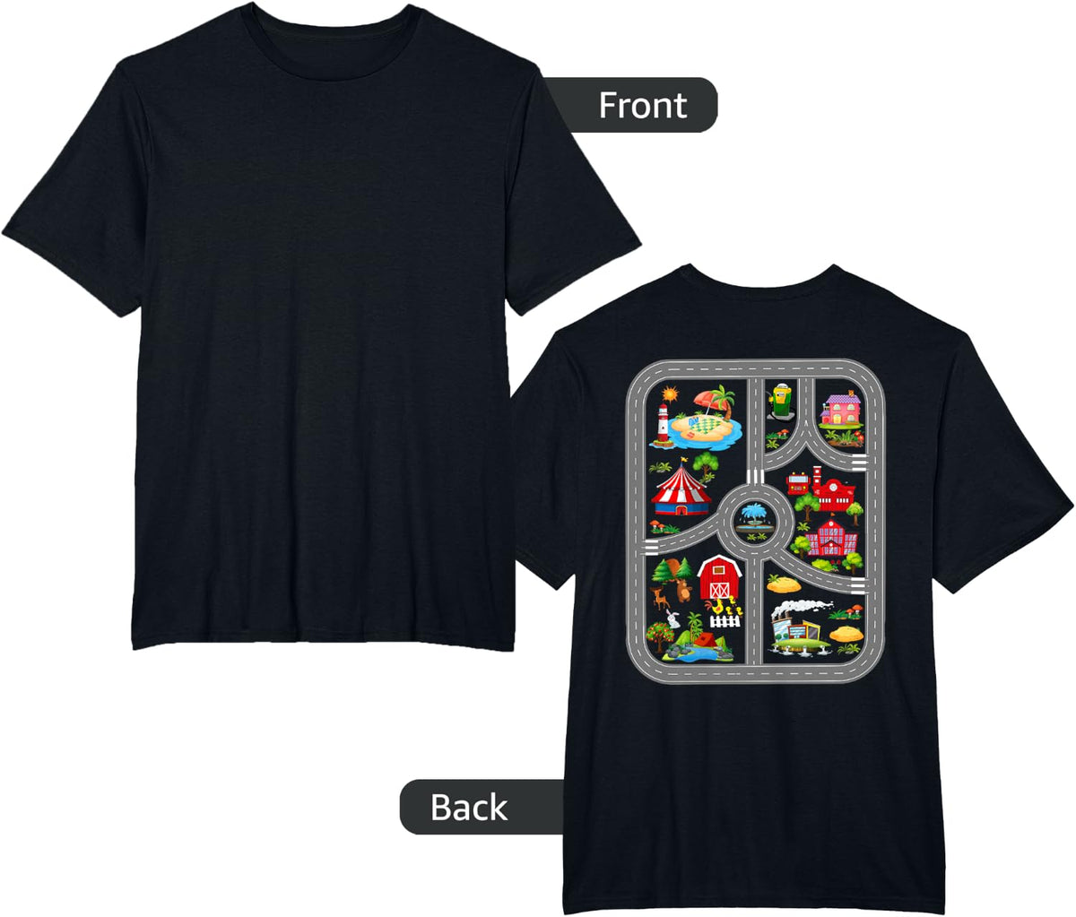Play Cars On Dad's Back Mat Road Car Race Track T-Shirt - Black