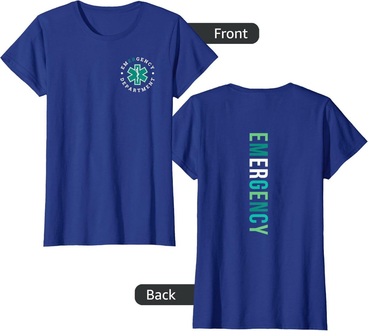 Emergency Department ER Trauma Front and Back Design T-Shirt, Small - Royal Blue