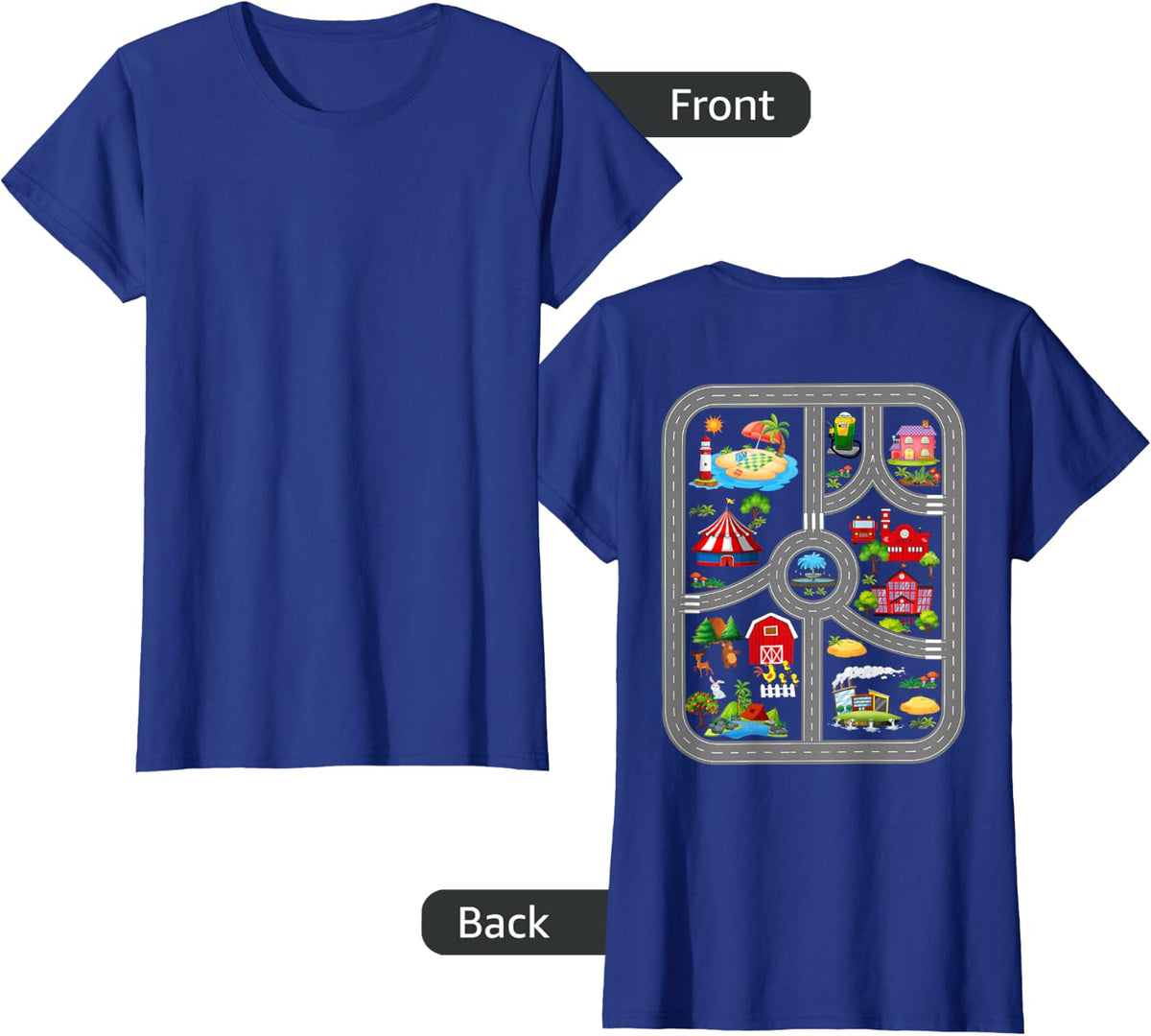 Play Cars On Dad's Back Mat Road Car Race Track T-Shirt - Royal Blue