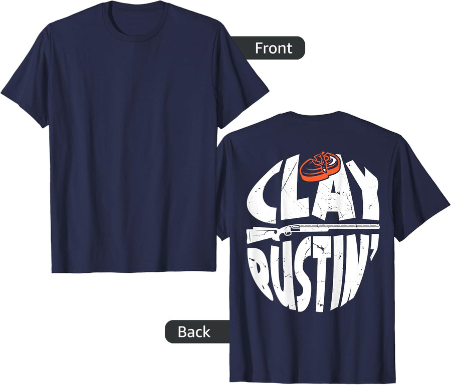 Trap Shooting Costume Gun Stuff Clay Bustin´ BACK PRINT T-Shirt - Navy Blue