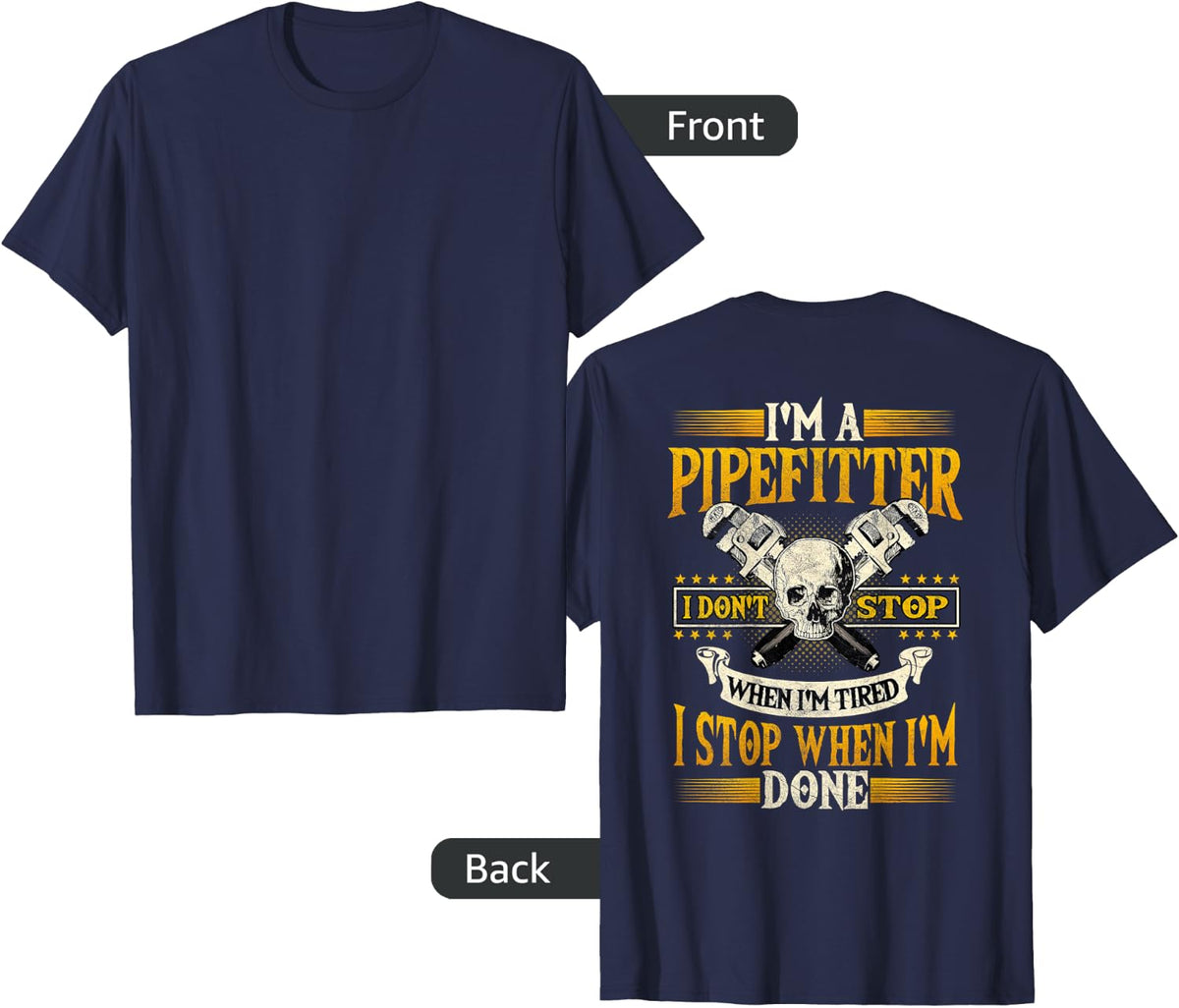 Pipefitter Gifts Funny Plumber Image On Back Of Shirt T-Shirt - Navy Blue