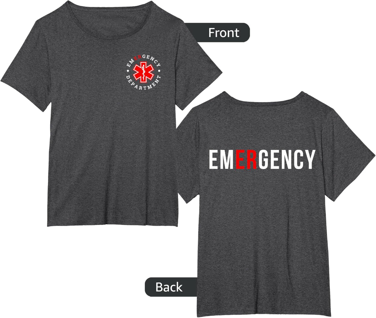 Emergency Department ER Trauma Front and Back Design T-Shirt - Dark Heather Grey