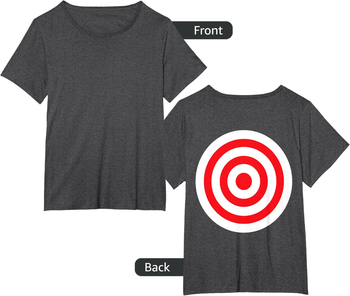 (Print on Back) Funny Bullseye Target Bulls Eye Joke T-Shirt Small - Dark Heather Grey