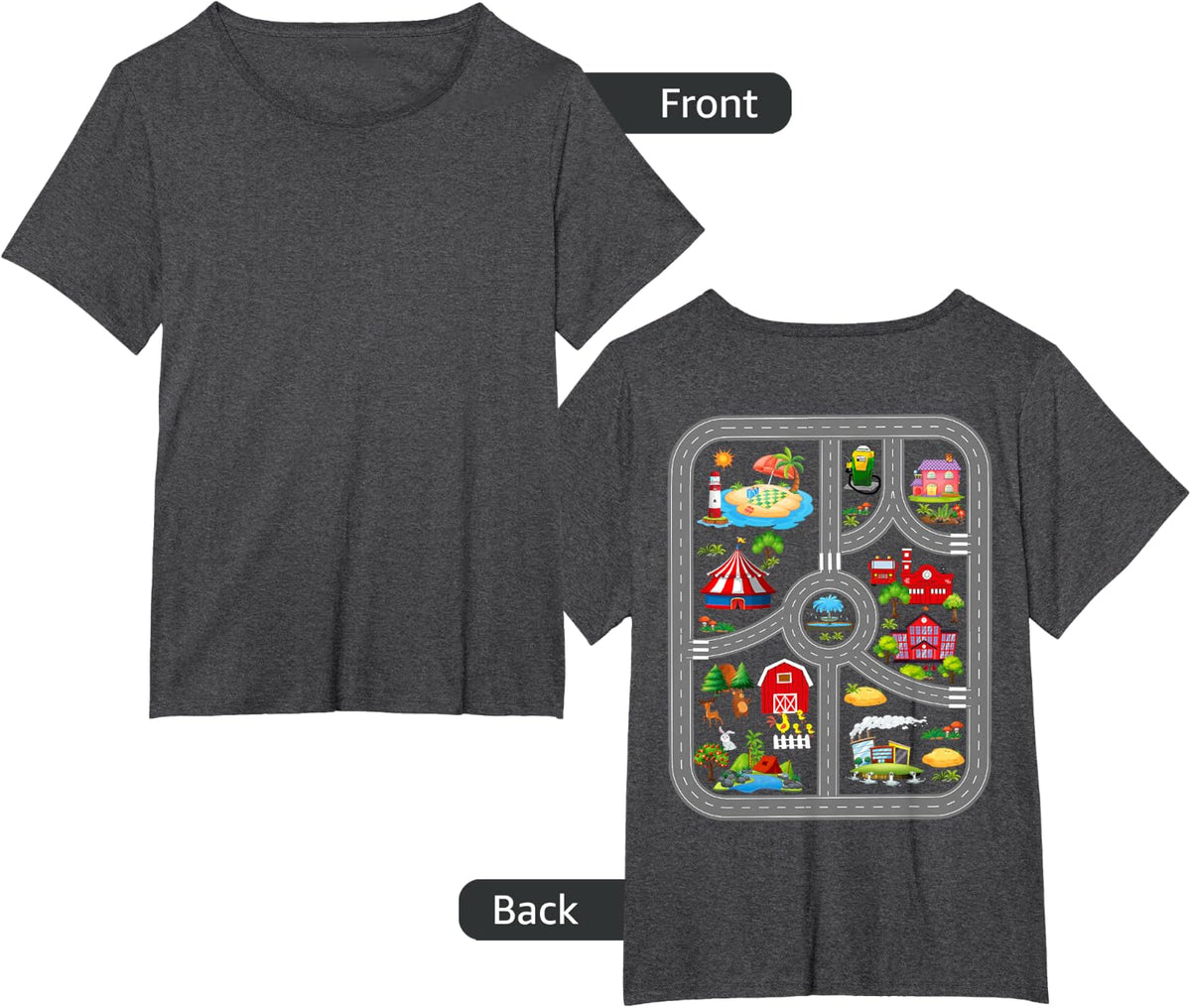 Play Cars On Dad's Back Mat Road Car Race Track T-Shirt - Dark Heather Grey