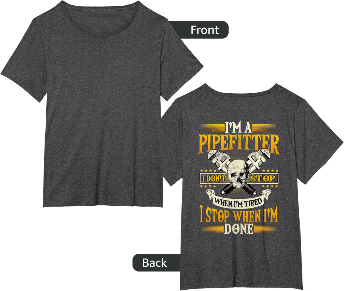 Pipefitter Gifts Funny Plumber Image On Back Of Shirt T-Shirt - Dark Heather Grey