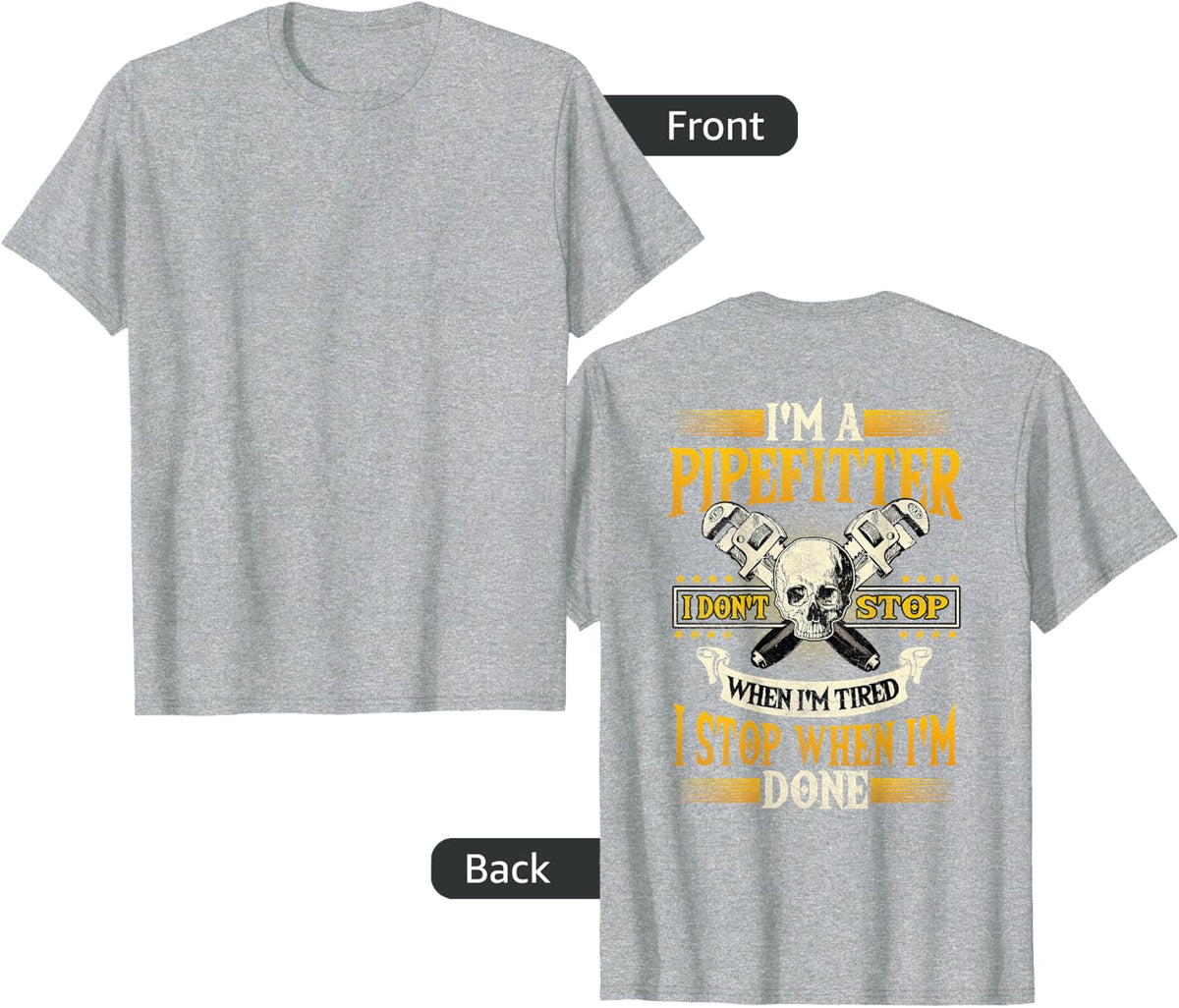 Pipefitter Gifts Funny Plumber Image On Back Of Shirt T-Shirt - Heather Grey