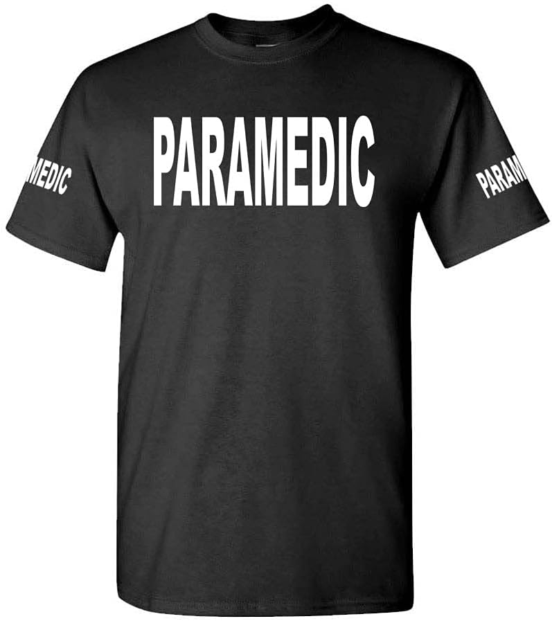 Cold Harbor Paramedic Front and Sleeve Lettering Graphic T-Shirt, Black, L - As Pictured