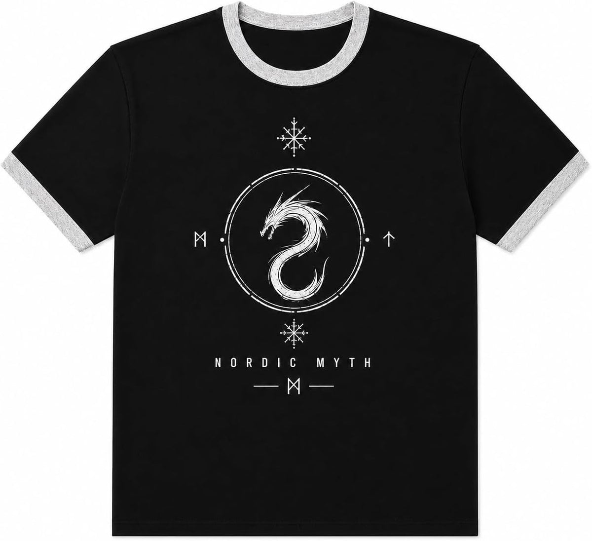 Men's Soft Cotton Short Sleeve Graphic Print Ringer T-Shirt, Casual Summer Eagle-Patterned Tee for Daily Wear - Dargon Black
