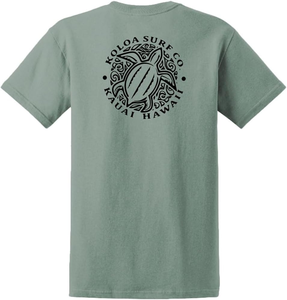 Koloa Surf Hawaiian Honu Turtle Heavyweight Tees in Regular,l Big and Tall Sizes - Stone Green \/ Black Honu Turtle