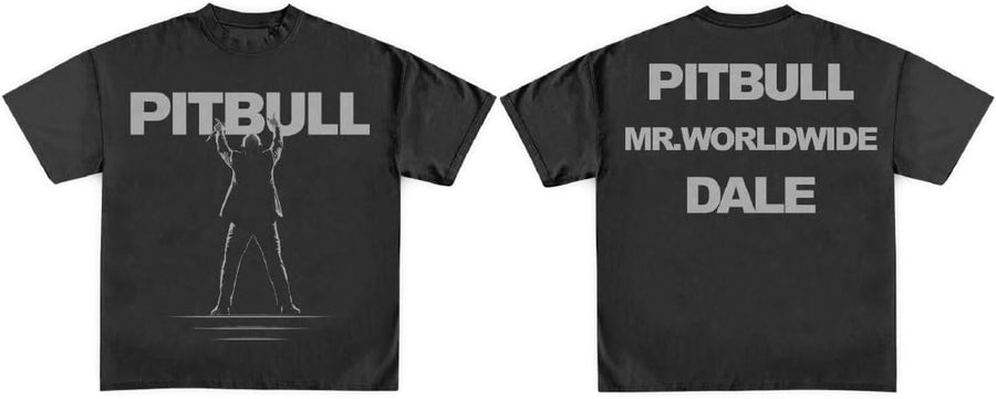 Pitbull Unisex Adult Pitbull Official Merch Dale T-Shirt, Black - Black