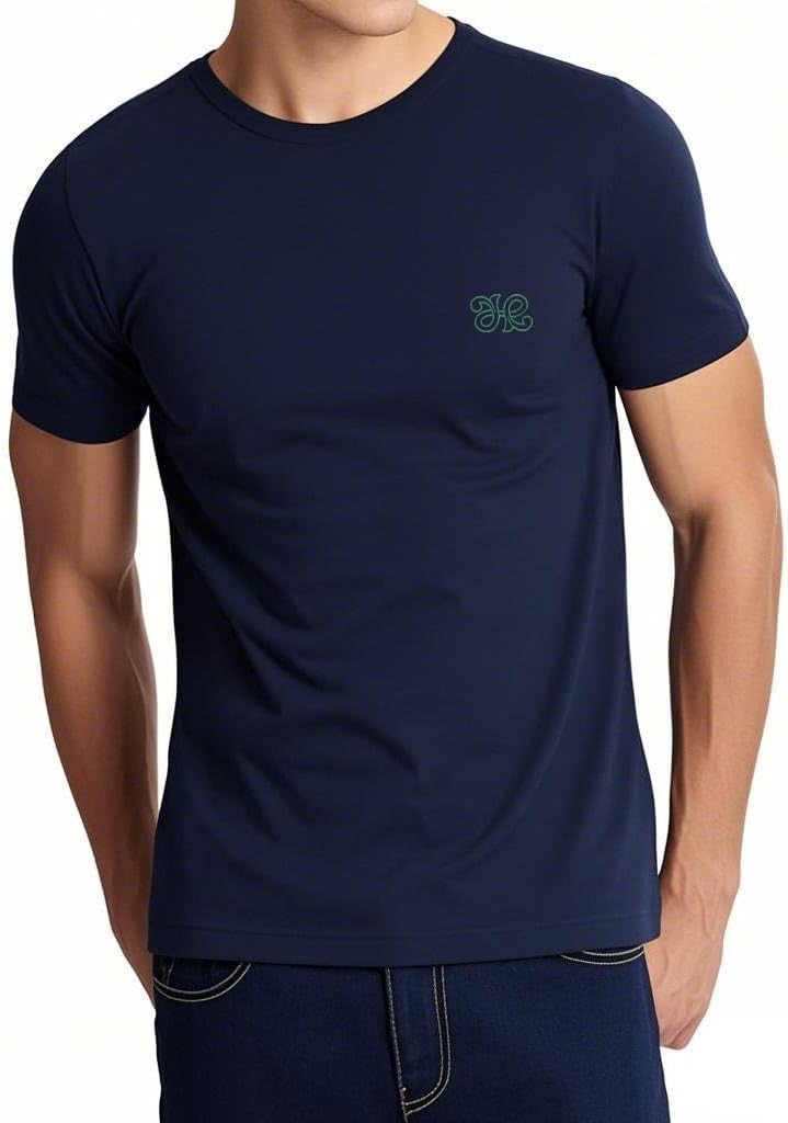 Men's Classic T Shirts Trumpet Embroidered Short Sleeve Casual T-Shirts for Men - Navy