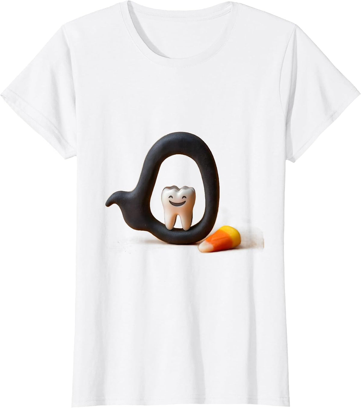 Women's Smiling Molar Ghost Floss Halloween Dentist Costume T-Shirt - White
