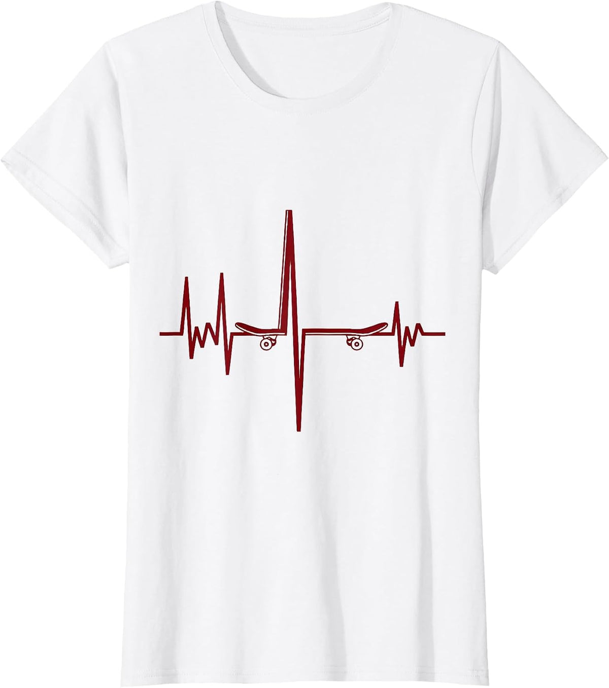 Skateboard Pulse Line Hobbyist Gift T-Shirt - White