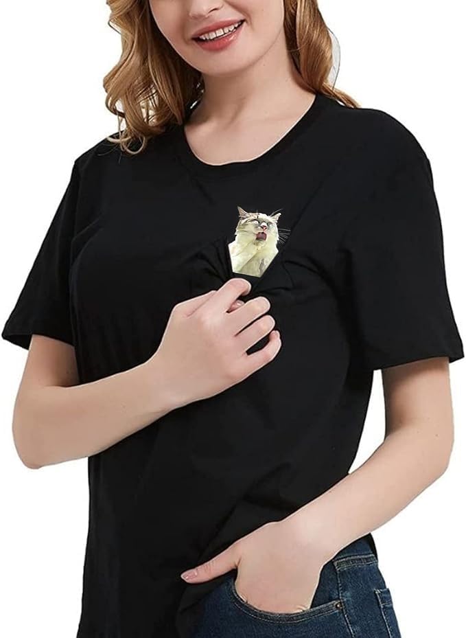 Men's Cat Shirts Cat Pocket T Shirt Medium Weight Funny Tshirts Guys Gift - Cotton-5