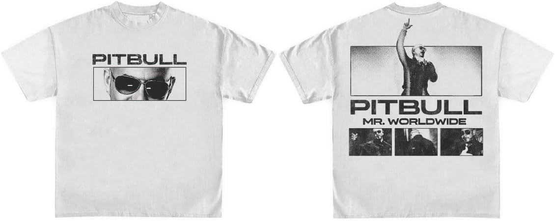 Pitbull Unisex Adult Pitbull Official Merch Mr. Worldwide T-Shirt - White
