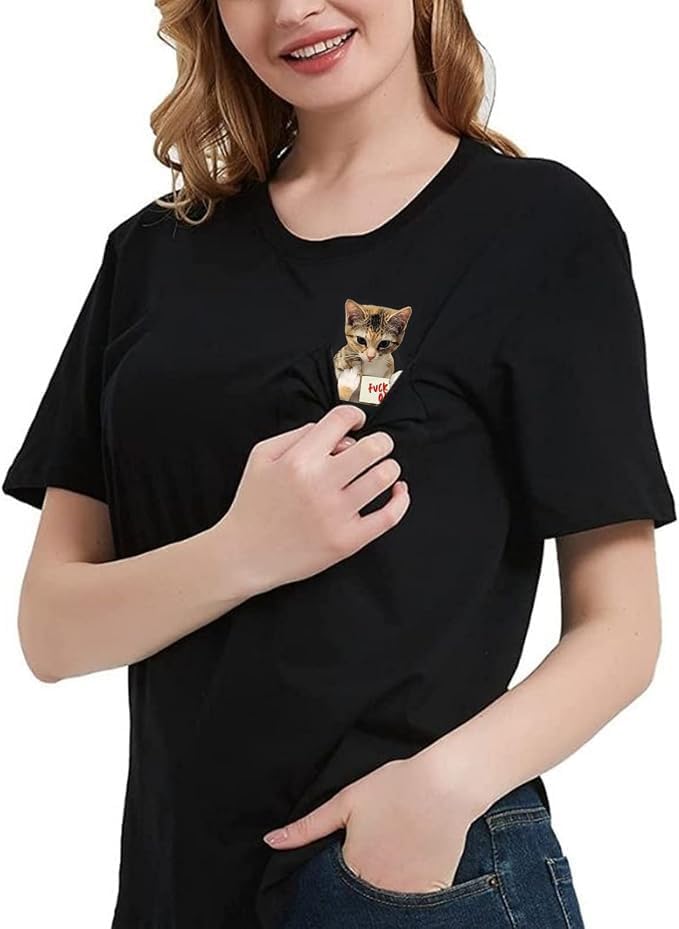 Men's Cat Shirts Cat Pocket T Shirt Medium Weight Funny Tshirts Guys Gift - Cotton-4