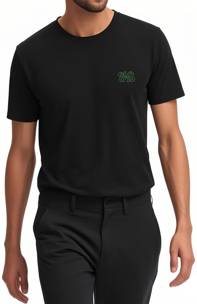 Men's Classic T Shirts Trumpet Embroidered Short Sleeve Casual T-Shirts for Men - Black