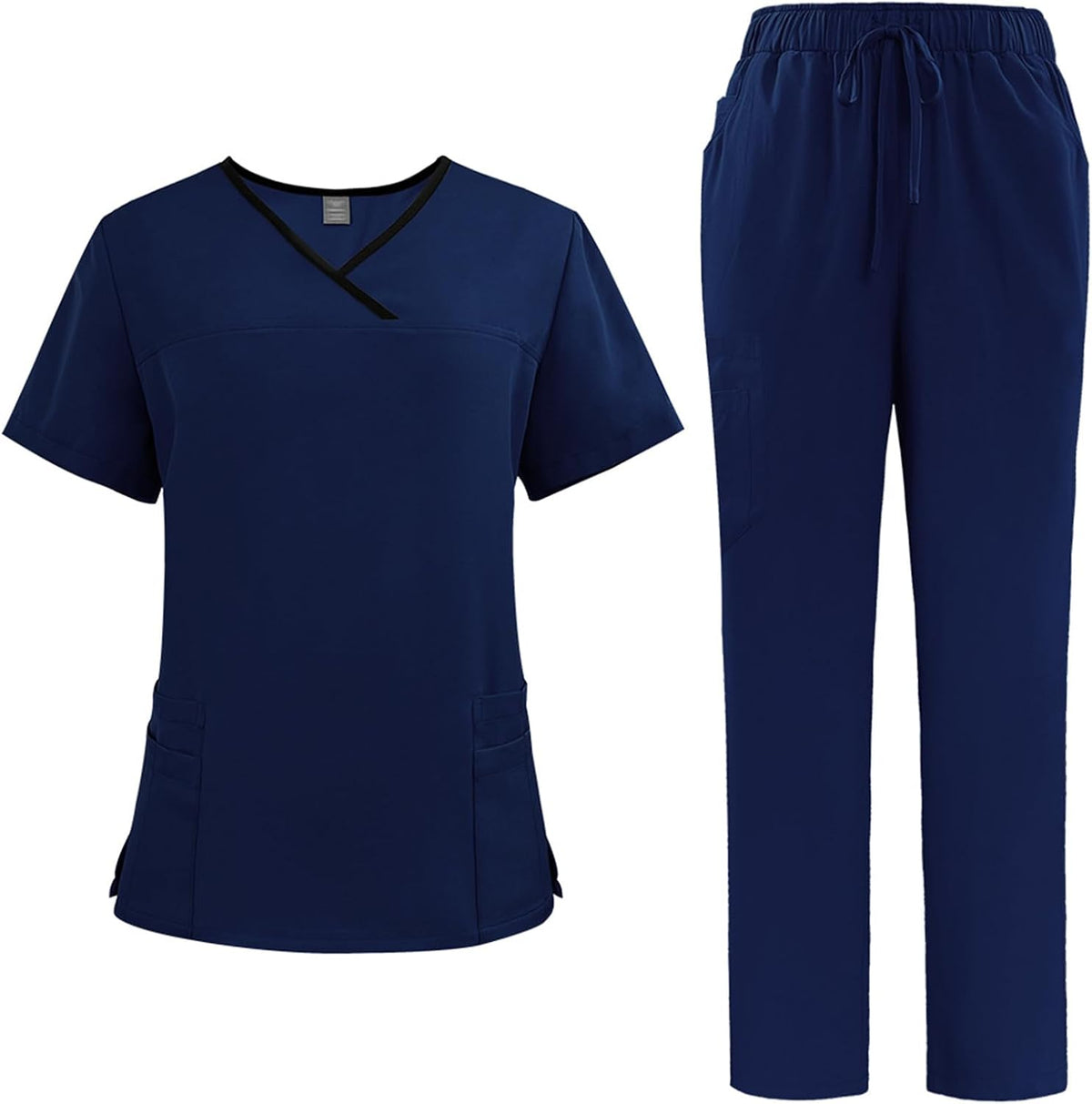 Scrubs for Women Split Suit V-Neck Top Jogging Pants with 4 Pockets Quick Drying Medical Nursing Uniforms DK51 - Dark Blue