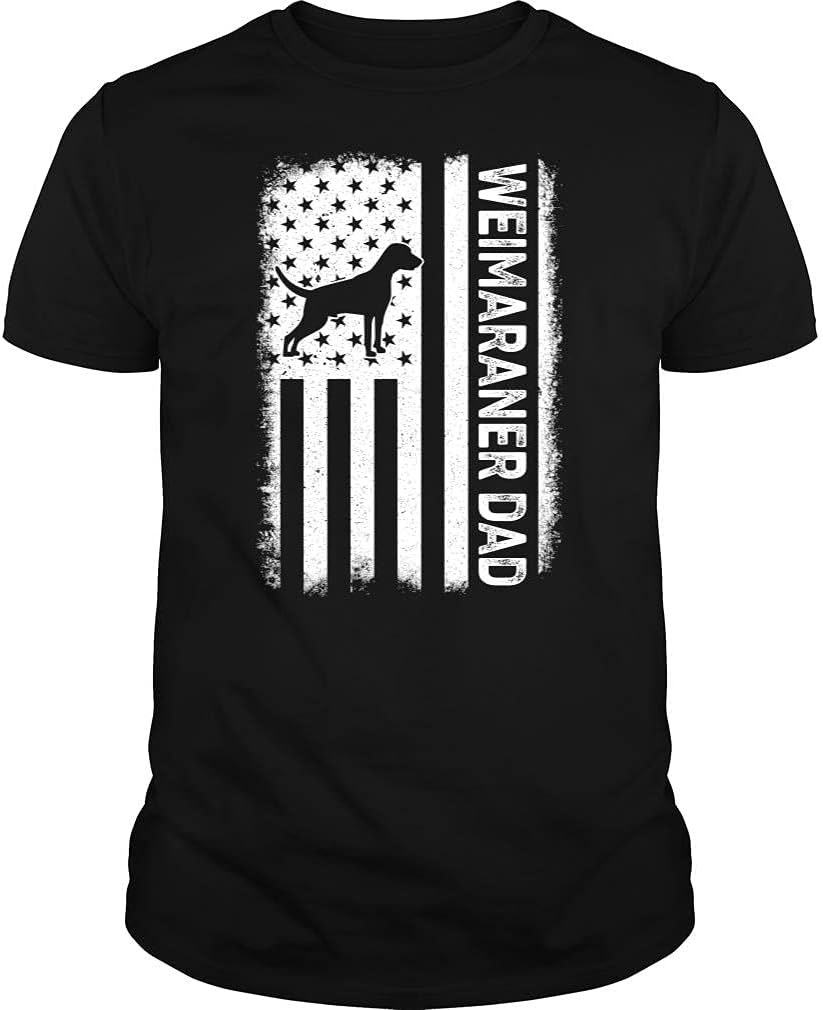Weimaraner Dad USA Flag Tshirt - Unisex Tee - Black