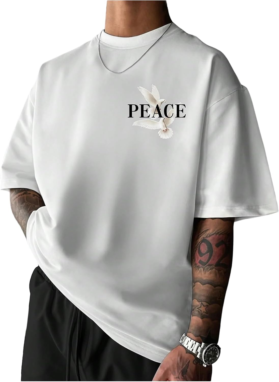 COZYEASE Men's Letter Graphic Tee Short Sleeve Summer T-Shirts Streetwear - White Print