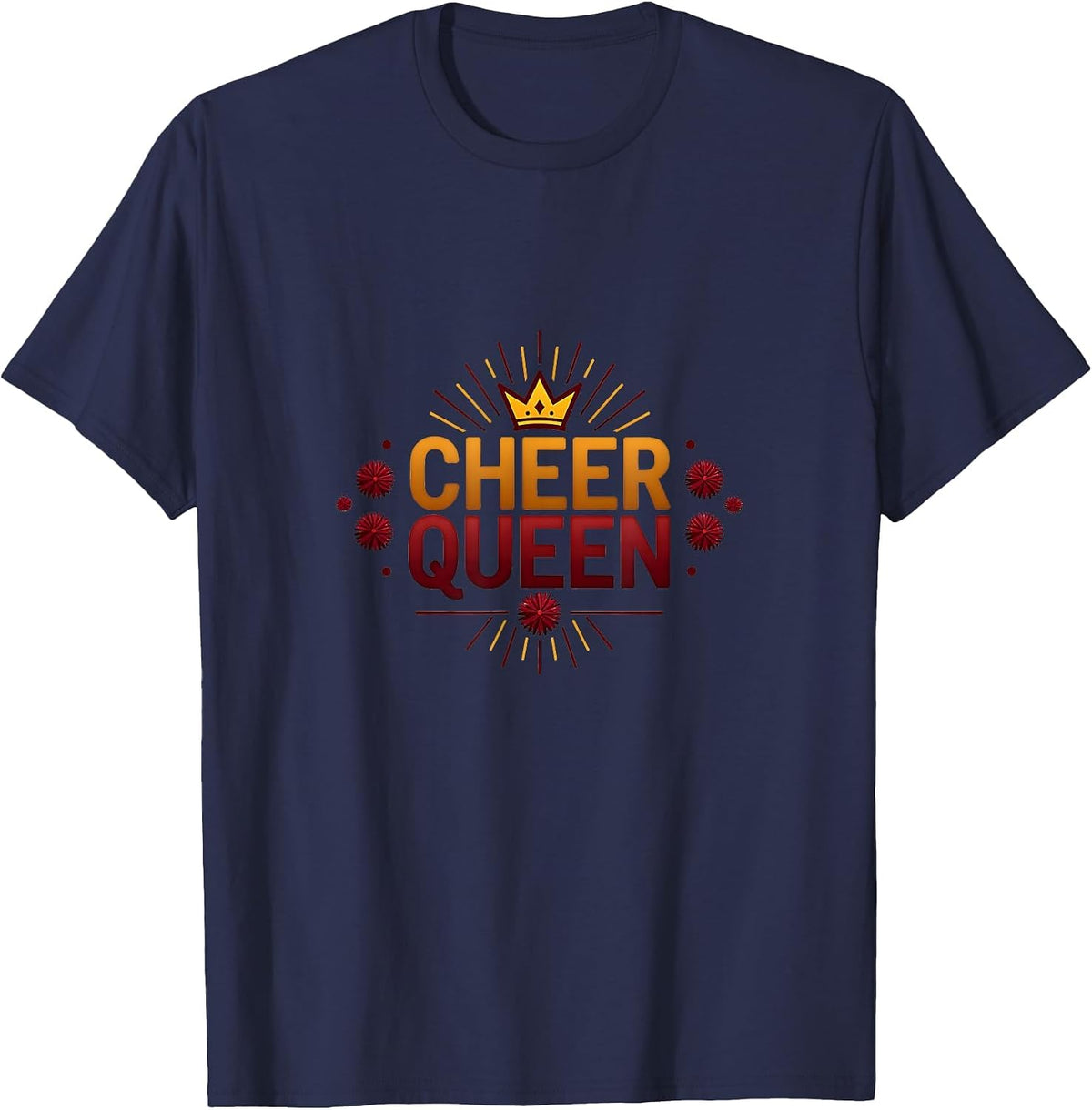 Girls Cheer Queen: Cheerleading Spirit Crown Pom Poms T-Shirt - Navy Blue