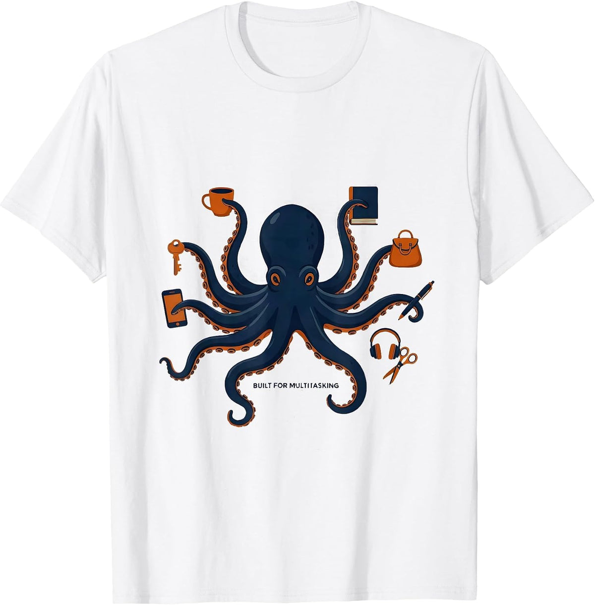 Men's Built For Multitasking Editorial Conceptual Octopus Lover T-Shirt - White