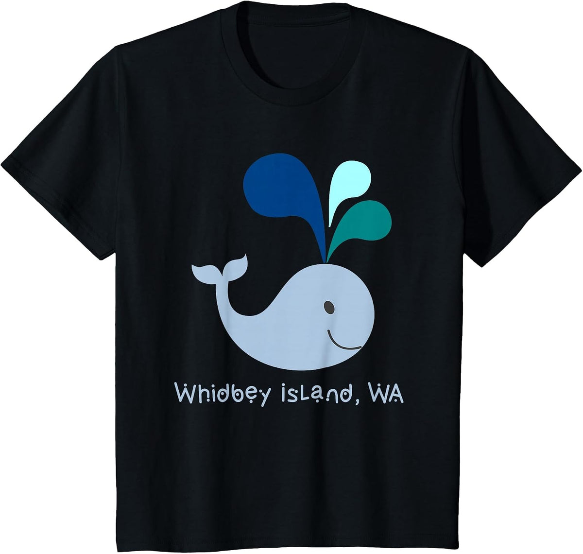 Whidbey Island Washington Cute Whale Lover Cartoon T-Shirt - Black