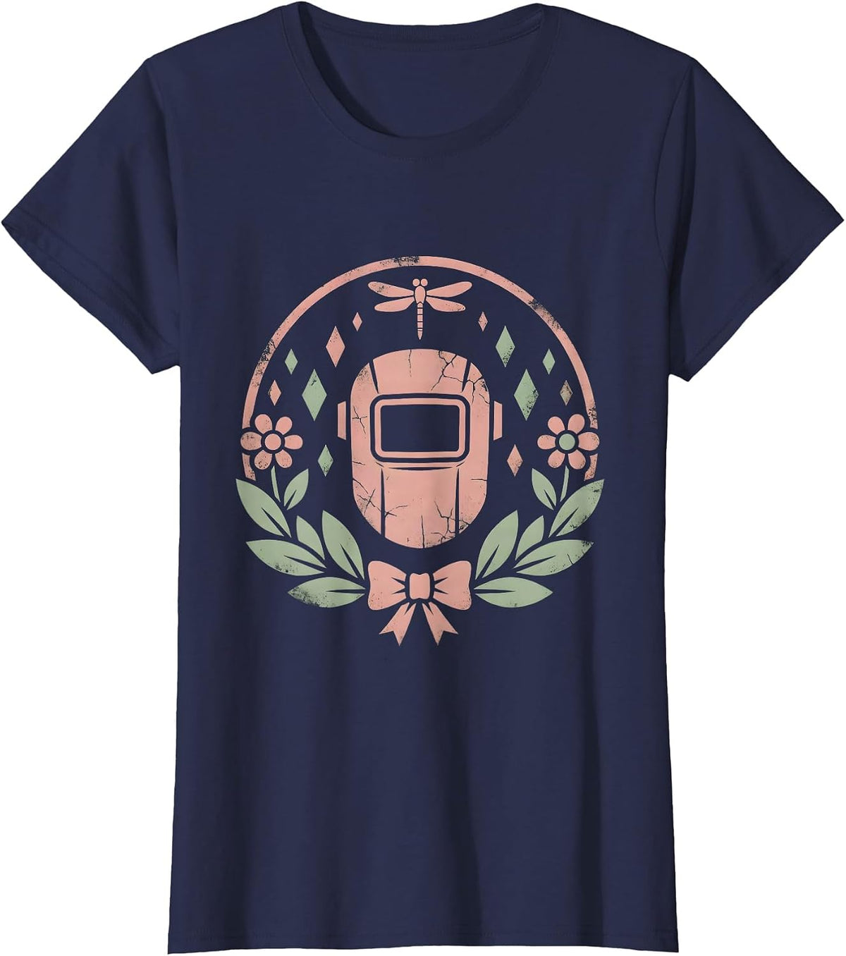 Women's Welder Sparks Flying Illustration Graphic Design T-Shirt - Navy Blue