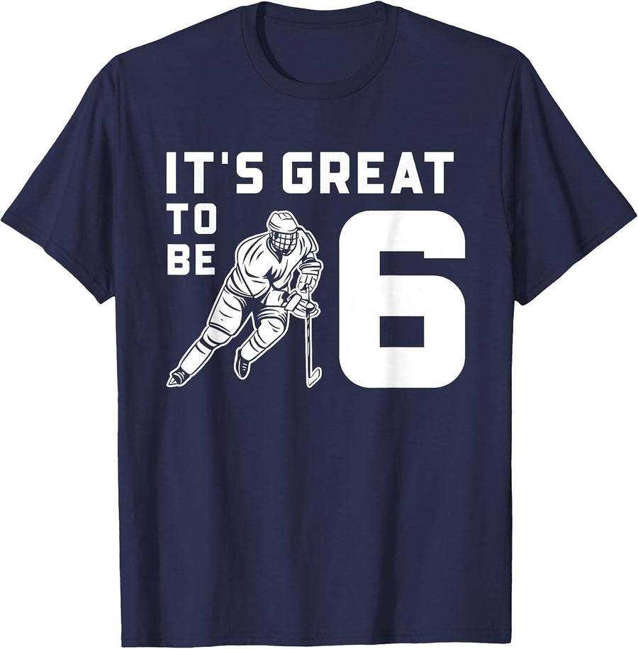 Ice Hockey Birthday 6 Years Old Boys Girls T-Shirt - Navy Blue