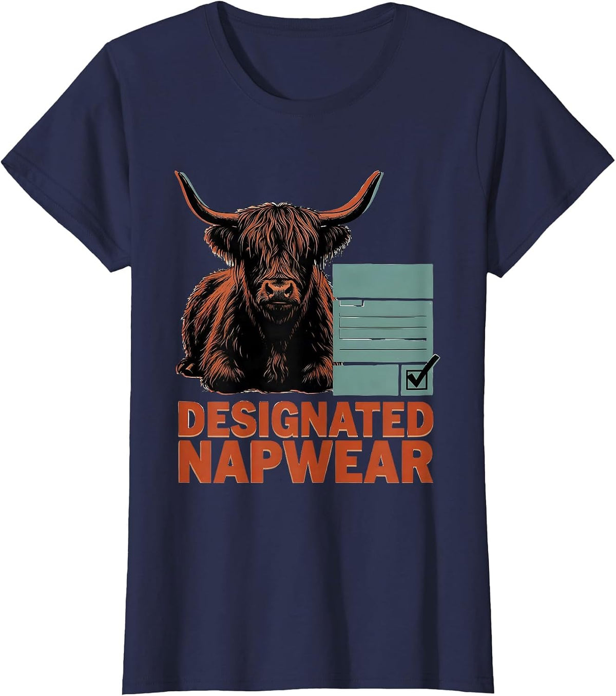 Women's Designated Napwear Funny Highland Cow Sleep Shirt Attitude T-Shirt - Navy Blue