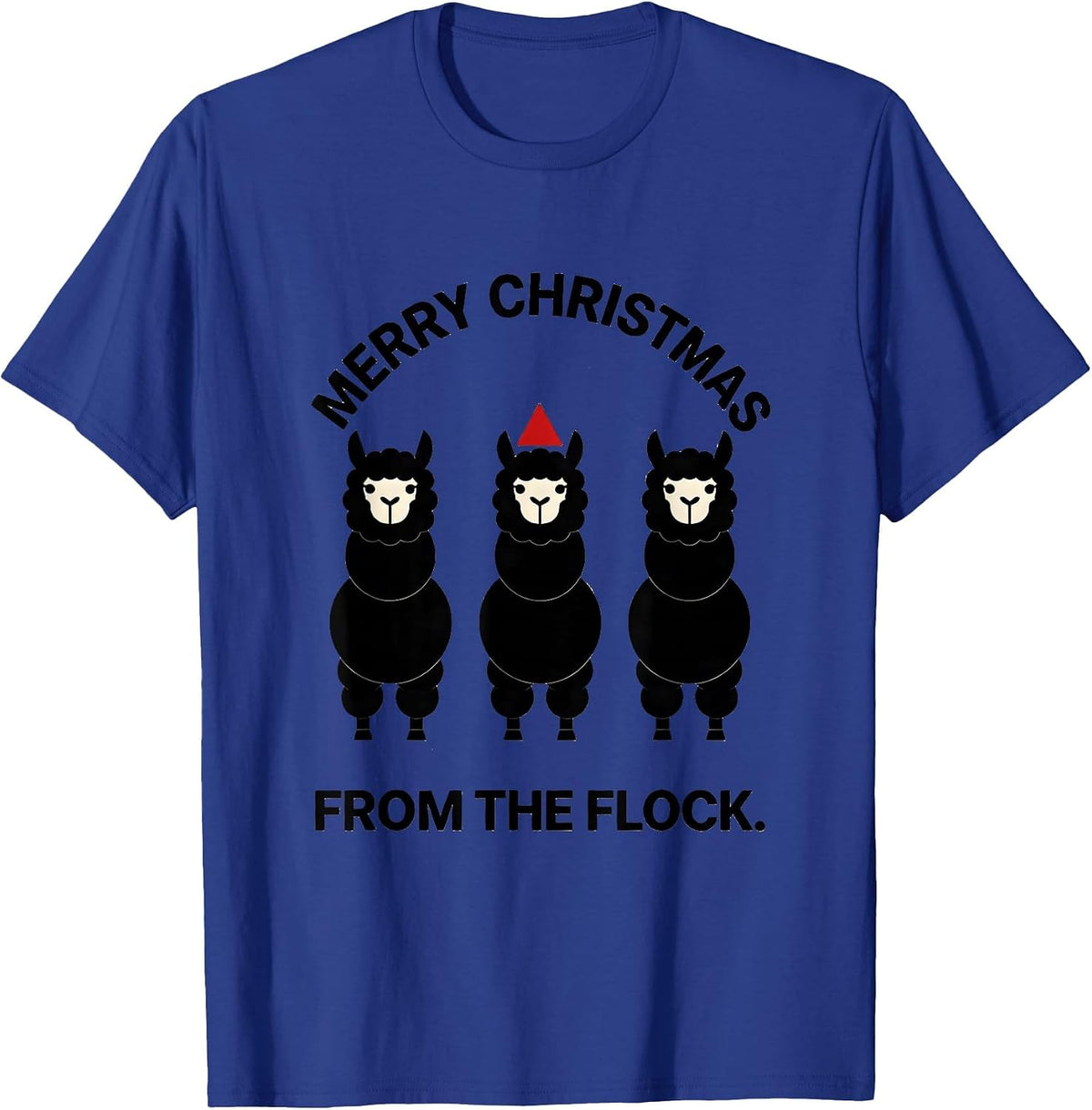 Men's Merry Christmas From The Flock Funny Llama Christmas Pun T-Shirt - Royal Blue