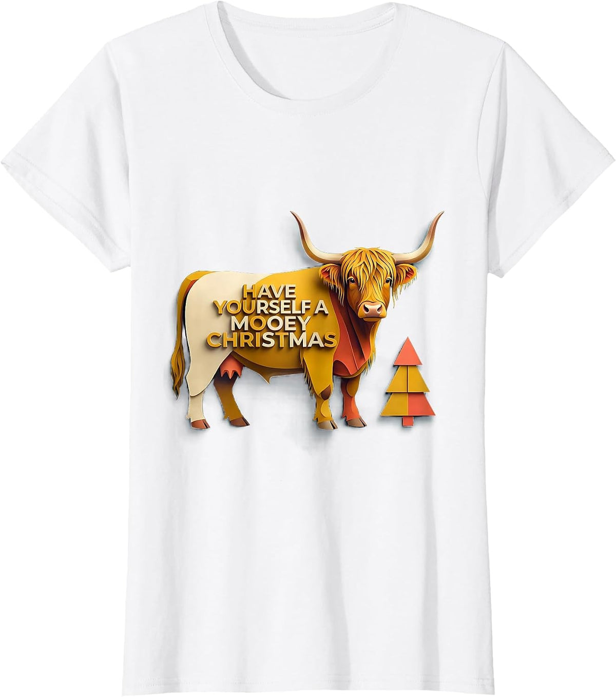 Women's Have Yourself A Mooey Christmas Funny Highland Cow Farm T-Shirt - White