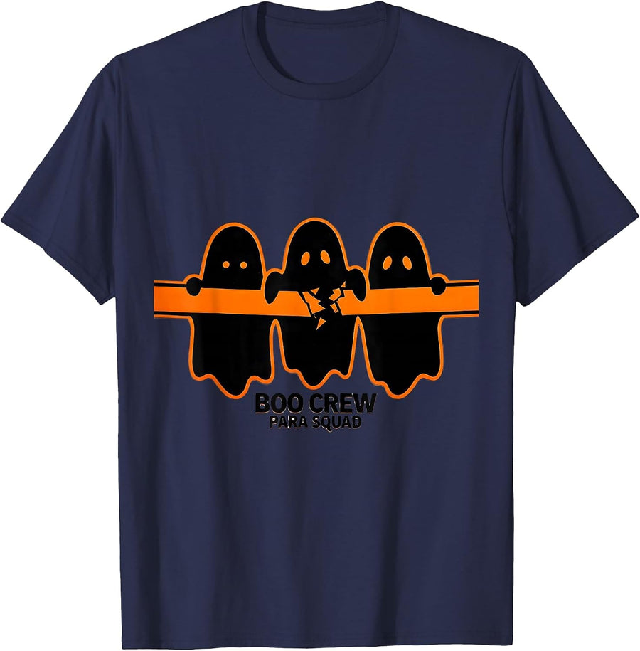 Boo Crew Para Squad Stencil Ghost Sped Paraprofessional T-Shirt - Navy Blue