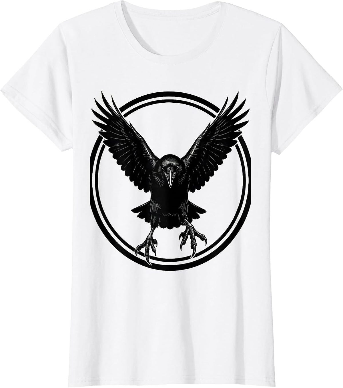 Women's Crow Dive Attack Illustration Graphic Tee T-Shirt - White