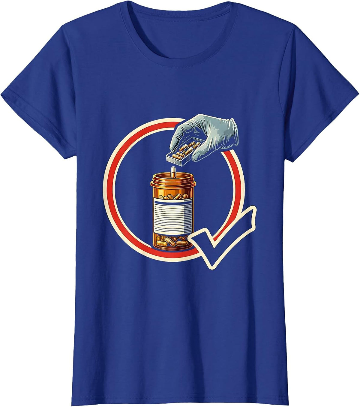 Women's Pharmacy Tech Badge Occupational Humor Crew T-Shirt - Royal Blue