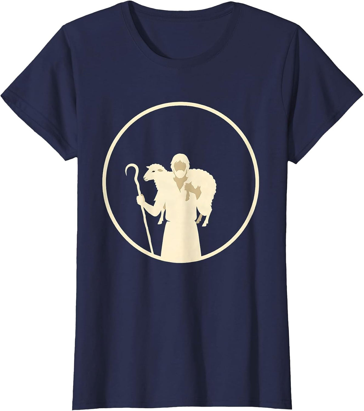 Women's Shepherd Carrying Lost Sheep Christian Faith Design T-Shirt - Navy Blue