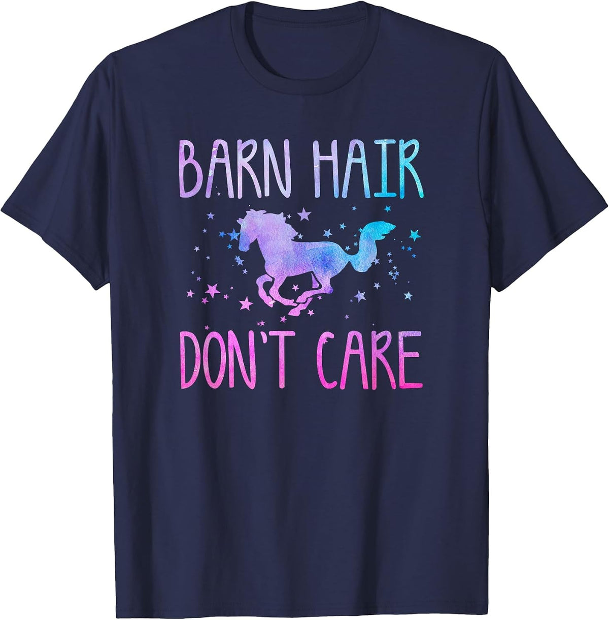 Barn Hair Don't Care Funny Horse Equestrian Rider Joke Quote T-Shirt - Navy Blue