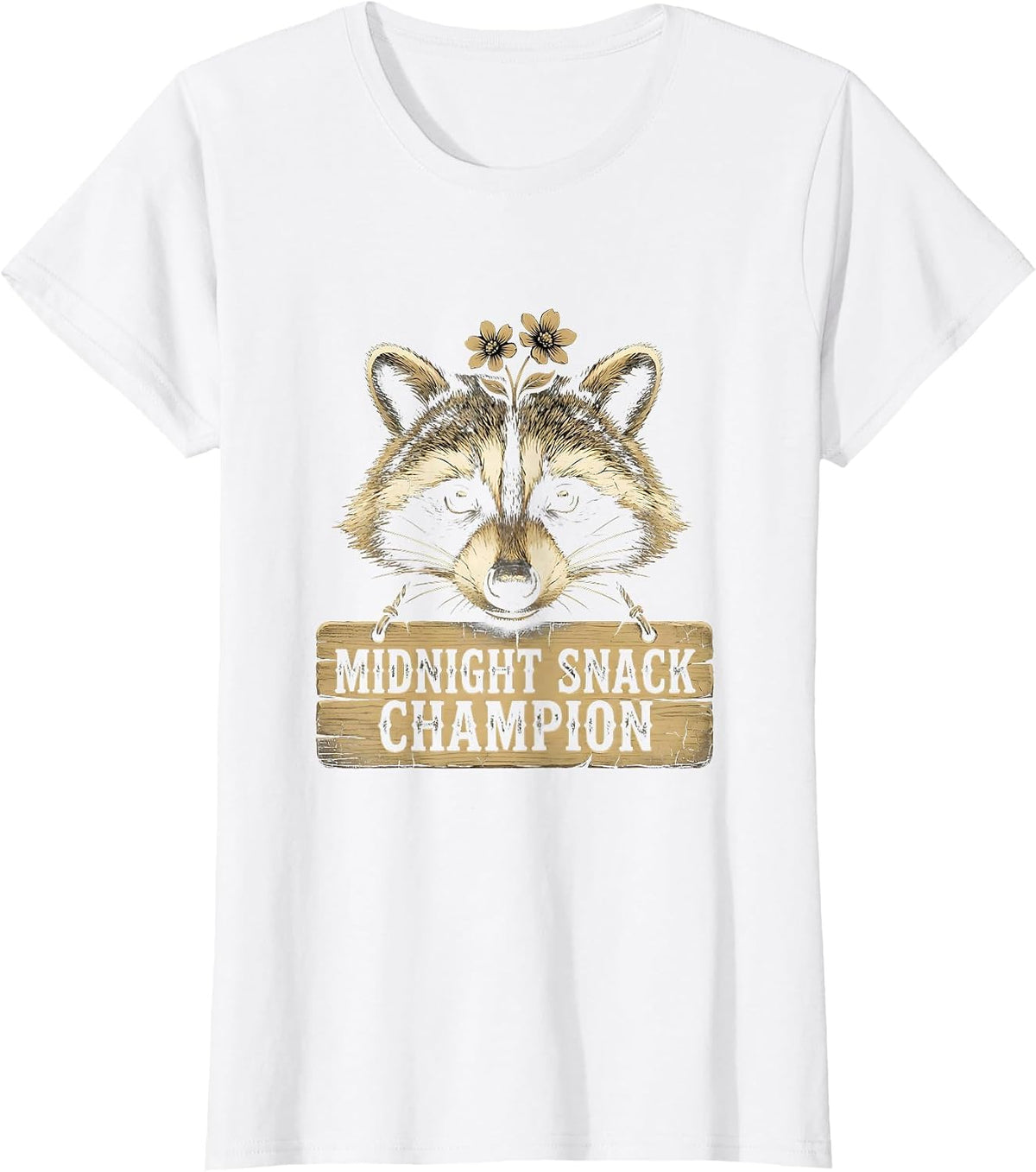 Women's Midnight Snack Champion Raccoon Design T-Shirt - White