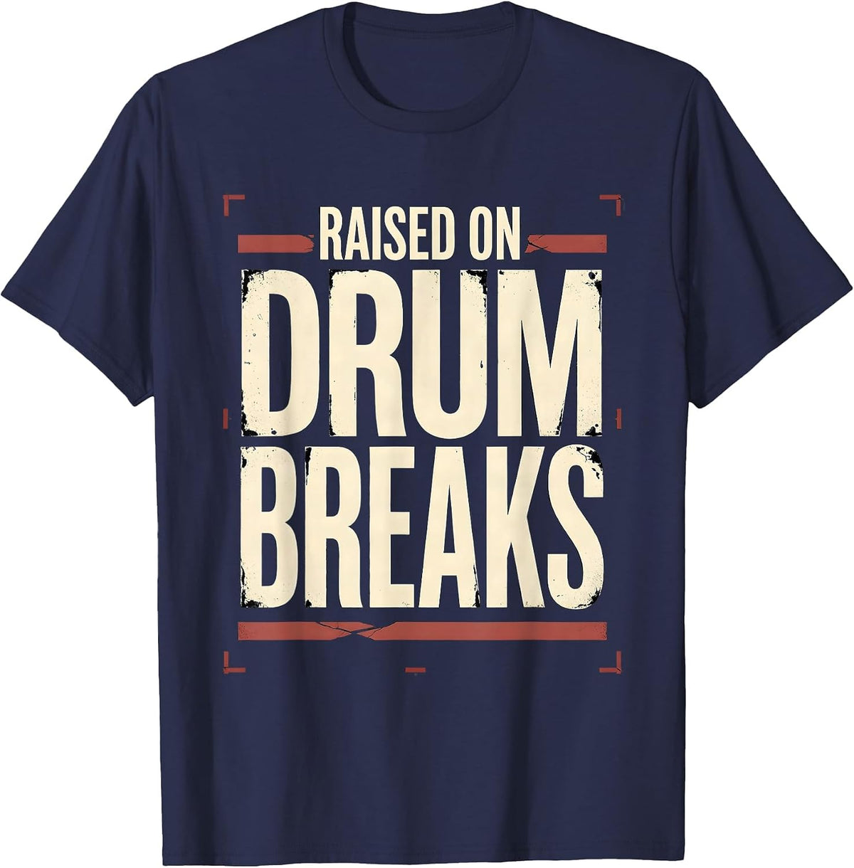 Raised On Drum Breaks Vintage 90s Hip-Hop Rap Lyric T-Shirt - Navy Blue