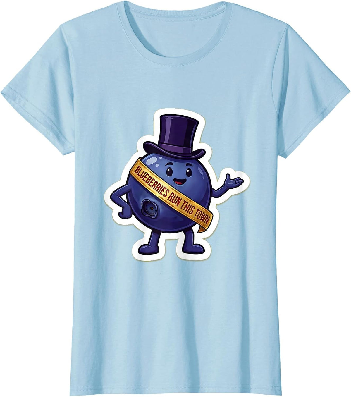Blueberries Run This Town Red White and Blue Design T-Shirt - Baby Blue